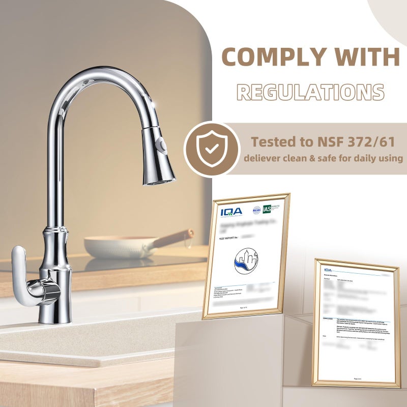 Angle Simple Kitchen Sink Sprayer Replacement, Thread Type G 1/2 or 13/16 Inch Male, Tested to NSF/ANSI/CAN 61 & 372, Faucet Head Attachment, Stream and Spray Mode, Chrome - Image 5